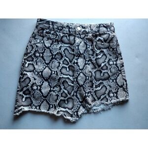 ZARA TRF Collection Snake Print Denim Shorts Frayed Hem Women's Size S